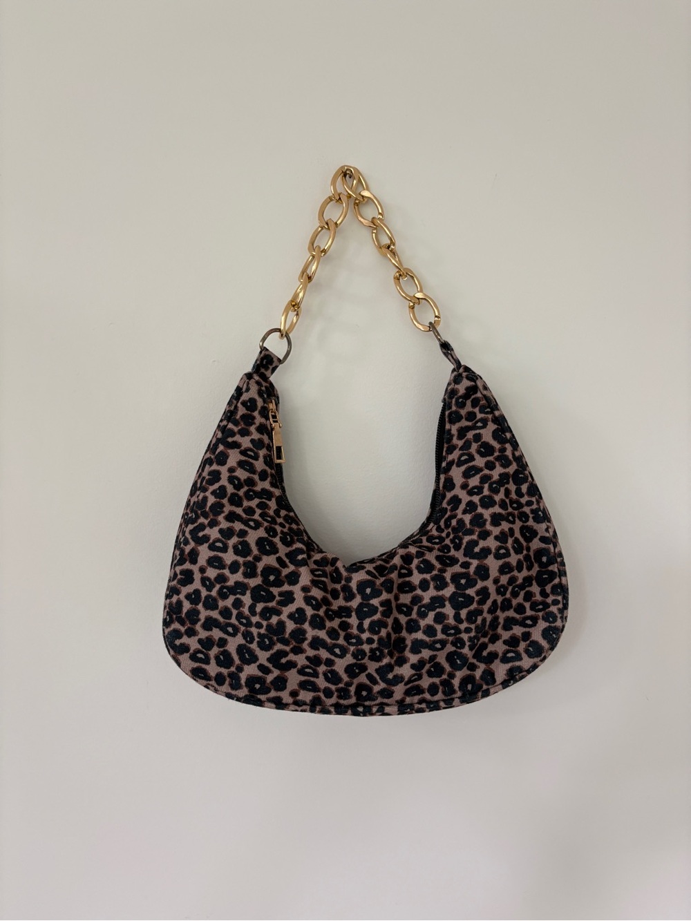 90s Leopard Print Y2K Shoulder Bag Gold Chain Hobo Purse